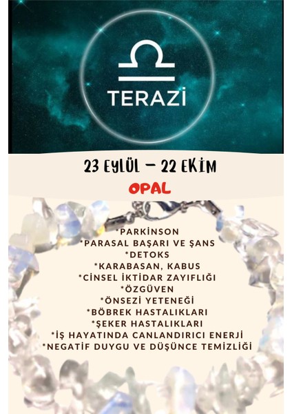 Burç Taşı Terazi Burcu Opal Taşı Bileklik