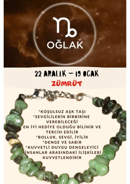Burç Taşı Oğlak Burcu Zümrüt Taşı Bileklik