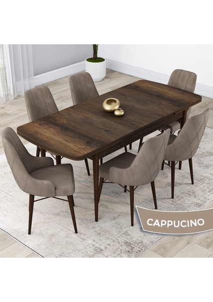 Concept Kar Serisi Açılabilir 80 x 132 cm Mdf Mutfak Masa Takımı Barok Ahşap Desen Masa 6 Sandalye