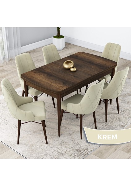 Concept Kar Serisi Açılabilir 80 x 132 cm Mdf Mutfak Masa Takımı Barok Ahşap Desen Masa 6 Sandalye