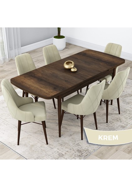 Concept Kar Serisi Açılabilir 80 x 132 cm Mdf Mutfak Masa Takımı Barok Ahşap Desen Masa 6 Sandalye fiyatları