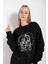 Kadın Çizgili Figür Baskılı Oversize Sweatshirt 3