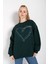 Kadın Çizgili Kalp Baskılı Oversize Sweatshir 1