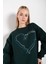 Kadın Çizgili Kalp Baskılı Oversize Sweatshir 3