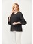 3206 Kolları Fisto Detaylı Büyük Beden Bluz Siyah 3