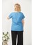 3204 Fistolu Kısa Kollu Büyük Beden Şık Bluz Mavi 3