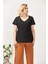3204 Fistolu Kısa Kollu Büyük Beden Şık Bluz Siyah 2