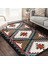 Krem - Ekru Zeminde Kilim Motifli Geleneksel Desenli Geometrik Etnik Motifler Dijital Baskılı Makinede Yıkanabilir Kaymaz Taban Saçaklı Halı 5