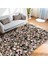 Siyah Zeminde Floral Motifli Çiçek Desenli Floral Dijital Baskılı Makinede Yıkanabilir Kaymaz Taban Saçaklı Halı 5