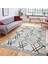 Siyah - Gri Zeminde Geometrik Motifli Kilim Desenli Geometrik Dijital Baskılı Makinede Yıkanabilir Kaymaz Taban Saçaklı Halı 1