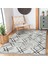Siyah - Gri Zeminde Geometrik Motifli Kilim Desenli Geometrik Dijital Baskılı Makinede Yıkanabilir Kaymaz Taban Saçaklı Halı 5
