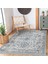 Mavi - Beyaz Zeminde Kilim Motifli Yöresel Desenli Vintage Eskitme Motifli Dijital Baskılı Makinede Yıkanabilir Kaymaz Taban Saçaklı Halı 3