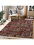 Kırmızı - Kahverengi Zeminde Patchwork Motifli Otantik Desenli Etnik Motifler Eskitme Motifli Dijital Baskılı Makinede Yıkanabilir Kaymaz Taban Saçaklı Halı 3