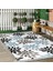 Siyah - Mavi Zeminde Yaprak Motifli Modern Sanat Desenli Floral Baskılı Makinede Yıkanabilir Kaymaz Taban Saçaklı Halı 2