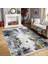 Gri - Sarı Zeminde Modern Sanat Motifli Boya Desenli Modern Eskitme Motifli Dijital Baskılı Makinede Yıkanabilir Kaymaz Taban Saçaklı Halı 3