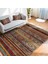 Kırmızı - Kahverengi Zeminde Geleneksel Motifli Kilim Desenli Vintage Etnik Motifler Dijital Baskılı Makinede Yıkanabilir Kaymaz Taban Saçaklı Halı 1