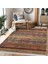 Kırmızı - Kahverengi Zeminde Geleneksel Motifli Kilim Desenli Vintage Etnik Motifler Dijital Baskılı Makinede Yıkanabilir Kaymaz Taban Saçaklı Halı 2