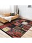 Siyah - Kırmızı Zeminde Patchwork Motifli Etnik Desenli Vintage Etnik Motifler Baskılı Makinede Yıkanabilir Kaymaz Taban Saçaklı Halı 3