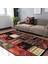 Siyah - Kırmızı Zeminde Patchwork Motifli Etnik Desenli Vintage Etnik Motifler Baskılı Makinede Yıkanabilir Kaymaz Taban Saçaklı Halı 5