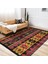 Siyah Zeminde Geometrik Motifli Kilim Desenli Etnik Motifler Vintage Dijital Baskılı Makinede Yıkanabilir Kaymaz Taban Saçaklı Halı 1