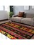 Siyah Zeminde Geometrik Motifli Kilim Desenli Etnik Motifler Vintage Dijital Baskılı Makinede Yıkanabilir Kaymaz Taban Saçaklı Halı 2