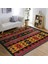 Siyah Zeminde Geometrik Motifli Kilim Desenli Etnik Motifler Vintage Dijital Baskılı Makinede Yıkanabilir Kaymaz Taban Saçaklı Halı 3