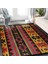 Siyah Zeminde Geometrik Motifli Kilim Desenli Etnik Motifler Vintage Dijital Baskılı Makinede Yıkanabilir Kaymaz Taban Saçaklı Halı 5