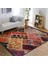 Kırmızı Zeminde Patchwork Motifli Geleneksel Desenli Vintage Etnik Motifler Dijital Baskılı Makinede Yıkanabilir Kaymaz Taban Saçaklı Halı 2