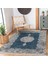 Mavi Zeminde Kilim Motifli Otantik Desenli Eskitme Motifli Avangarde Dijital Baskılı Makinede Yıkanabilir Kaymaz Taban Saçaklı Halı 3