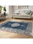 Mavi Zeminde Kilim Motifli Otantik Desenli Eskitme Motifli Avangarde Dijital Baskılı Makinede Yıkanabilir Kaymaz Taban Saçaklı Halı 5