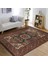 Kahverengi Zeminde Pers Motifli Kilim Desenli Avangarde Vintage Dijital Baskılı Makinede Yıkanabilir Kaymaz Taban Saçaklı Halı 5