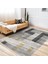 Ekru - Siyah Zeminde El Dokuma Motifli Kilim Desenli Geometrik Dijital Baskılı Makinede Yıkanabilir Kaymaz Taban Saçaklı Halı 1