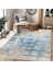 Mavi - Krem Zeminde Örme Motifli Kilim Desenli Eskitme Motifli Vintage Dijital Baskılı Makinede Yıkanabilir Kaymaz Taban Saçaklı Halı 2