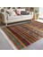 Kırmızı - Kahverengi Zeminde Geleneksel Motifli Kilim Desenli Vintage Etnik Motifler Dijital Baskılı Makinede Yıkanabilir Kaymaz Taban Saçaklı Halı 5