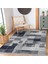 Lacivert Zeminde Geometrik Motifli Patchwork Desenli Geometrik Dijital Baskılı Makinede Yıkanabilir Kaymaz Taban Saçaklı Halı 2