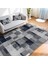 Lacivert Zeminde Geometrik Motifli Patchwork Desenli Geometrik Dijital Baskılı Makinede Yıkanabilir Kaymaz Taban Saçaklı Halı 5
