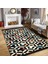 Krem - Kırmızı Zeminde Geometrik Motifli Art Deco Desenli Geometrik Koridor & Antre Banyo Dijital Baskılı Makinede Yıkanabilir Kaymaz Taban Saçaklı Halı 1