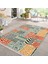 Krem Zeminde Patchwork Motifli Patchwork Desenli Geometrik Klasik Dijital Baskılı Makinede Yıkanabilir Kaymaz Taban Saçaklı Halı 1
