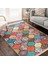 Çok Renkli Zeminde Patchwork Motifli Geleneksel Desenli Geometrik Klasik Dijital Baskılı Makinede Yıkanabilir Kaymaz Taban Saçaklı Halı 3