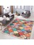 Çok Renkli Zeminde Patchwork Motifli Geleneksel Desenli Geometrik Klasik Dijital Baskılı Makinede Yıkanabilir Kaymaz Taban Saçaklı Halı 5
