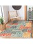 Krem Zeminde Patchwork Motifli Patchwork Desenli Geometrik Klasik Dijital Baskılı Makinede Yıkanabilir Kaymaz Taban Saçaklı Halı 3