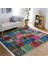 Çok Renkli Zeminde Kırkyama Motifli Patchwork Desenli Vintage Klasik Dijital Baskılı Makinede Yıkanabilir Kaymaz Taban Saçaklı Halı 5