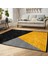 Sarı - Siyah Zeminde Geometrik Motifli Modern Desenli Geometrik Dijital Baskılı Makinede Yıkanabilir Kaymaz Taban Saçaklı Halı 2