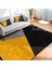 Sarı - Siyah Zeminde Geometrik Motifli Modern Desenli Geometrik Dijital Baskılı Makinede Yıkanabilir Kaymaz Taban Saçaklı Halı 3