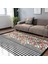 Siyah - Pembe Zeminde Geometrik Motifli Çiçek Desenli Geometrik Floral Dijital Baskılı Makinede Yıkanabilir Kaymaz Taban Saçaklı Halı 1