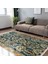 Mavi Zeminde Kilim Motifli Geometrik Desenli Vintage Avangarde Dijital Baskılı Makinede Yıkanabilir Kaymaz Taban Saçaklı Halı 3