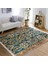 Mavi Zeminde Kilim Motifli Geometrik Desenli Vintage Avangarde Dijital Baskılı Makinede Yıkanabilir Kaymaz Taban Saçaklı Halı 5