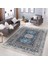 Mavi Zeminde Kilim Motifli Hereke Desenli Eskitme Motifli Avangarde Dijital Baskılı Makinede Yıkanabilir Kaymaz Taban Saçaklı Halı 2