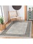 Kahverengi - Bej Zeminde Çerçeveli Motifli Kilim Desenli Avangarde Geometrik Dijital Baskılı Makinede Yıkanabilir Kaymaz Taban Saçaklı Halı 2