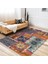 Floral Zeminde Patchwork Motifli Otantik Desenli Vintage Geometrik Dijital Baskılı Makinede Yıkanabilir Kaymaz Taban Saçaklı Halı 3